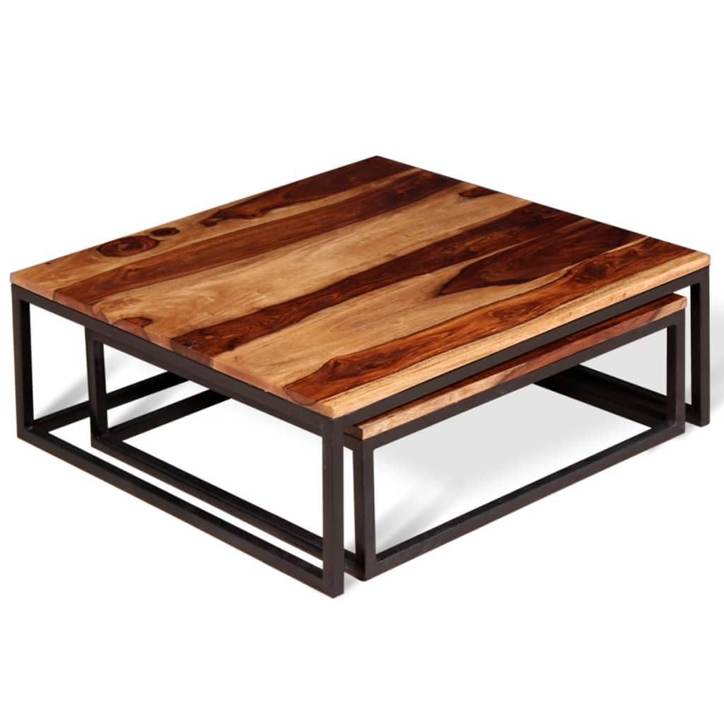 Two Piece Nesting Solid Sheesham Wood Coffee Table Set M967