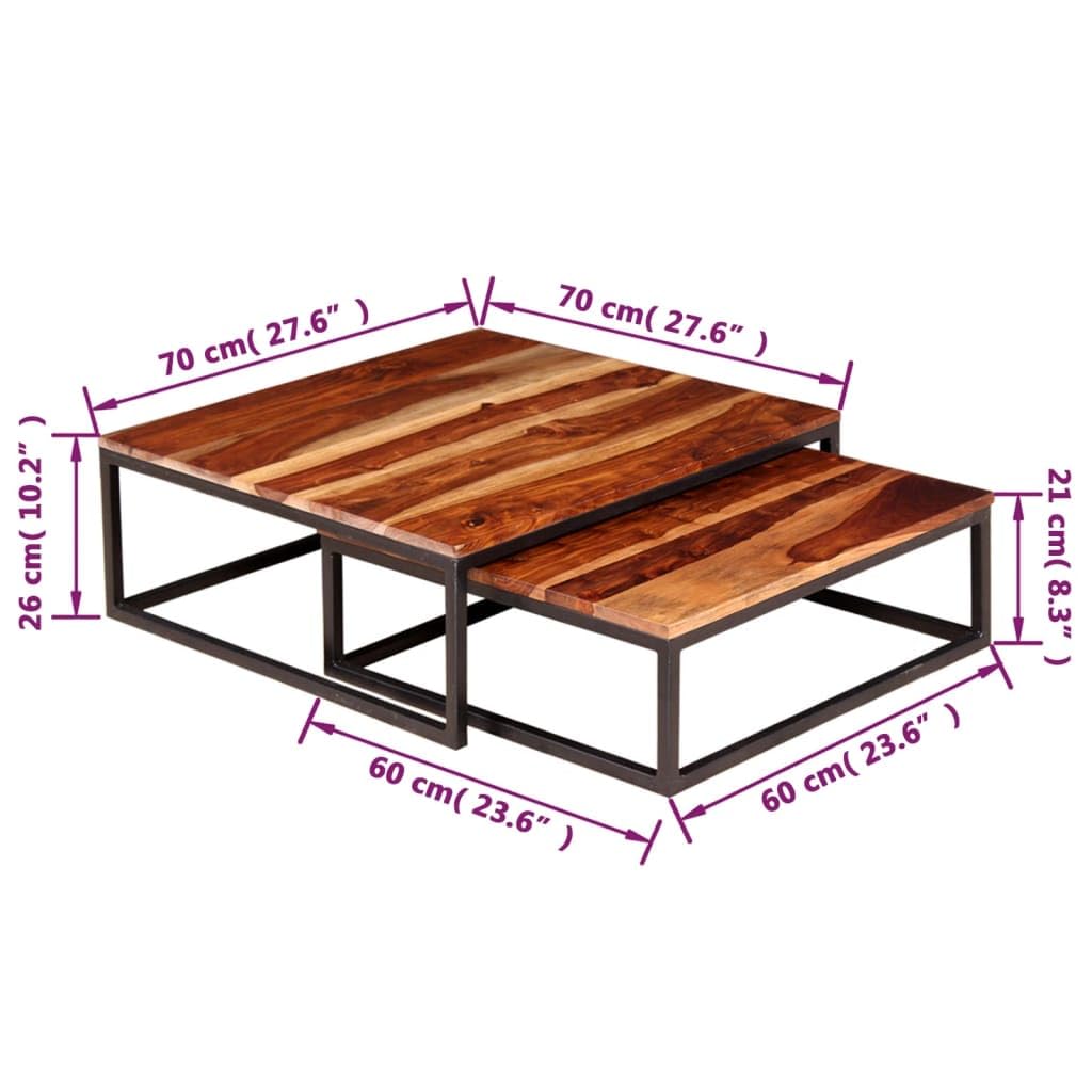 Two Piece Nesting Solid Sheesham Wood Coffee Table Set M967