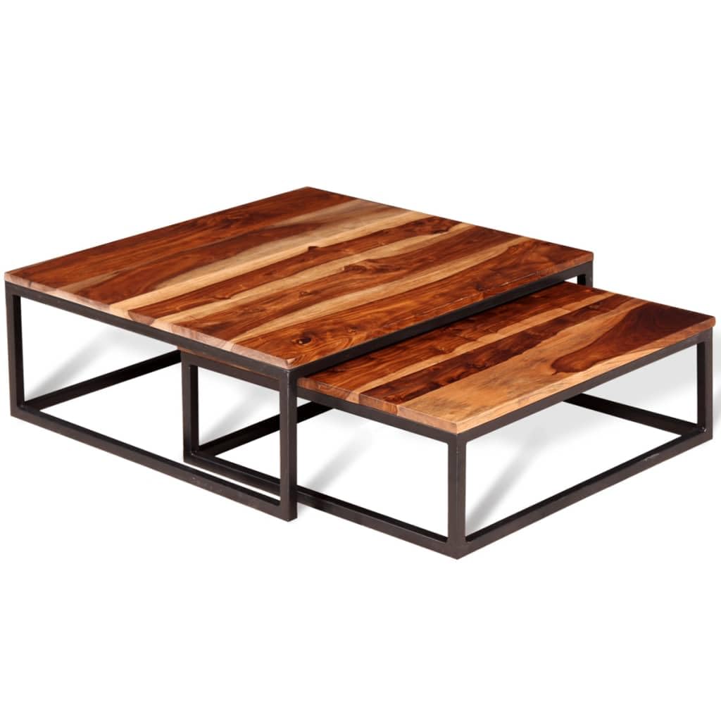 Two Piece Nesting Solid Sheesham Wood Coffee Table Set M967