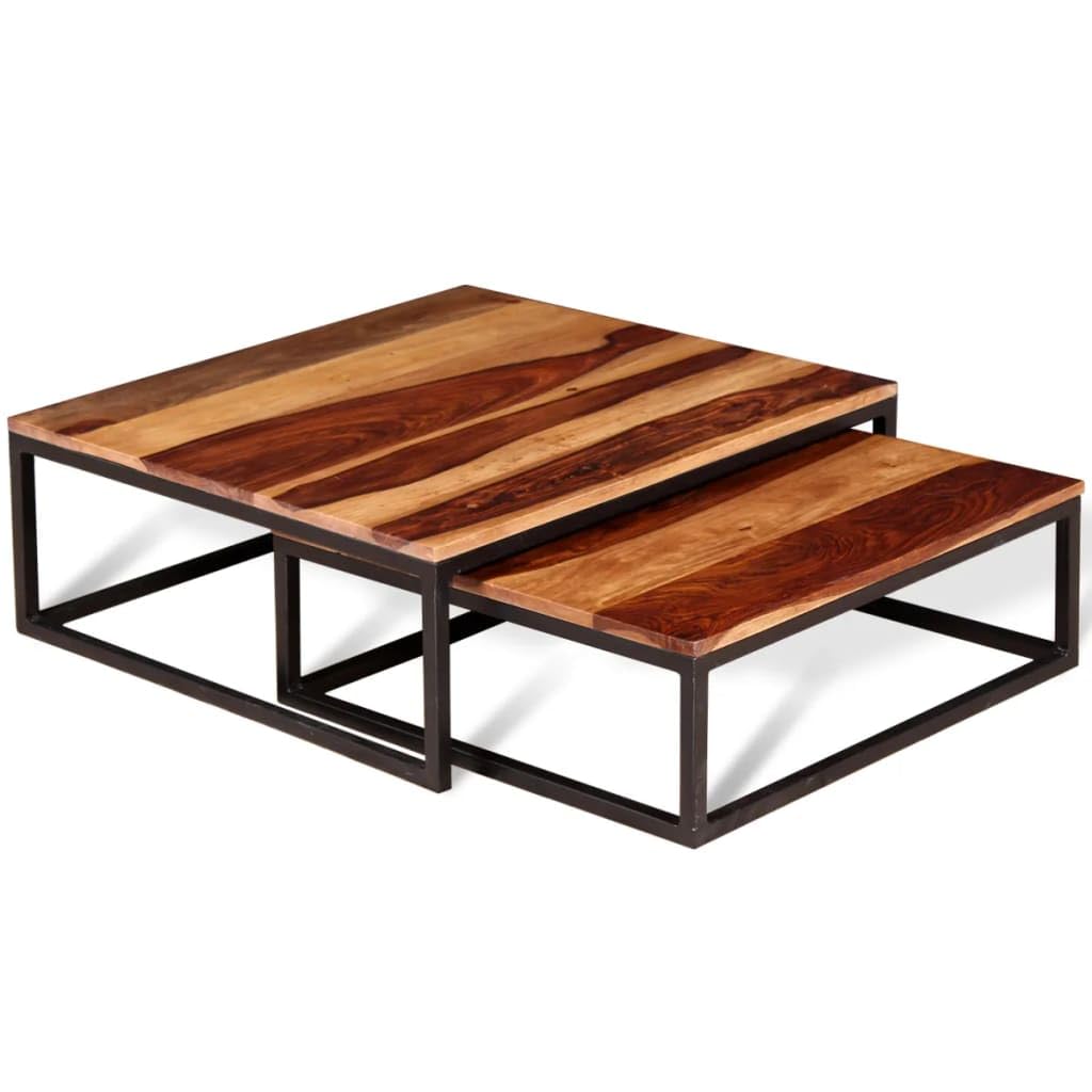 Two Piece Nesting Solid Sheesham Wood Coffee Table Set M967