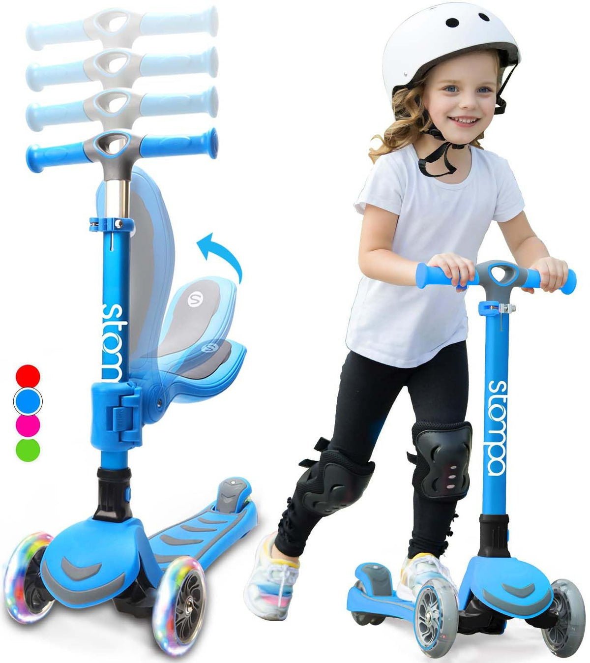 2-in-1 Light Up 3 Wheel Toddler Scooter with Seat E266824