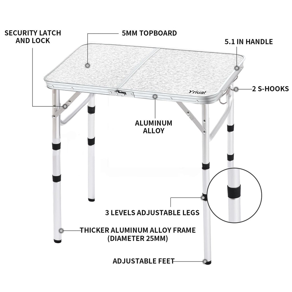 Folding Camping Table, Adjustable Height Portable Picnic Table, 24"x 16" B17820