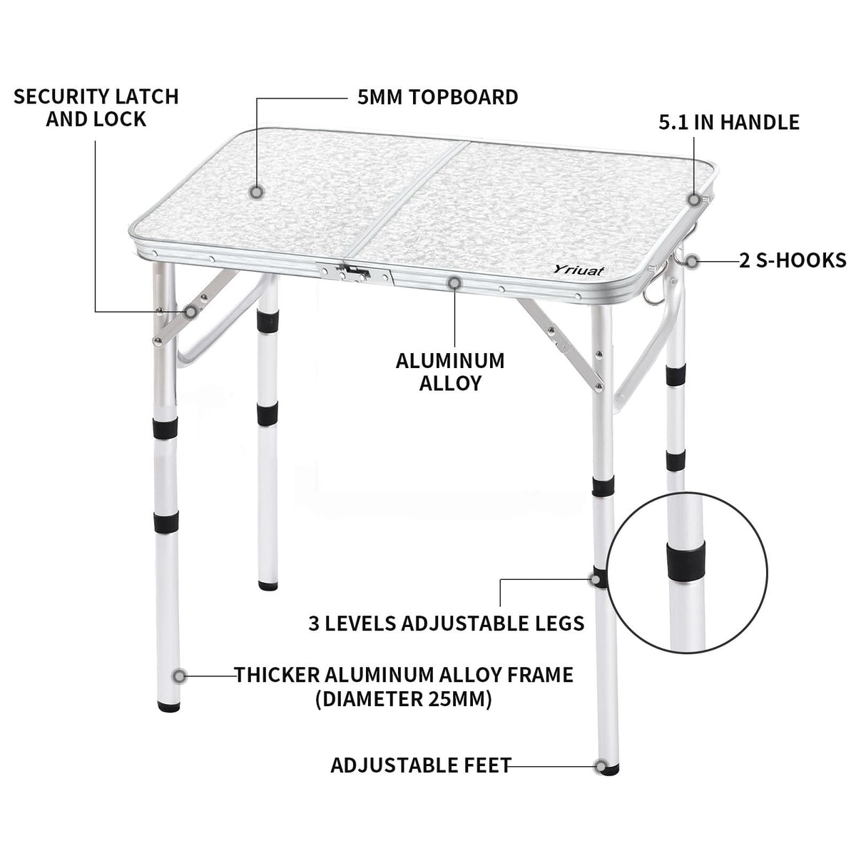 Folding Camping Table, Adjustable Height Portable Picnic Table, 24"x 16" B17820