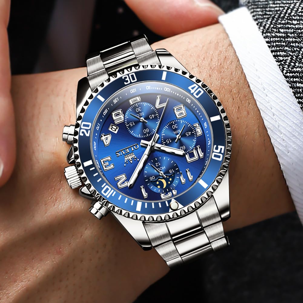 Mens Chronograph Moon Phase Two Tone Stainless Steel Waterproof Luminous Wrist Watch U918