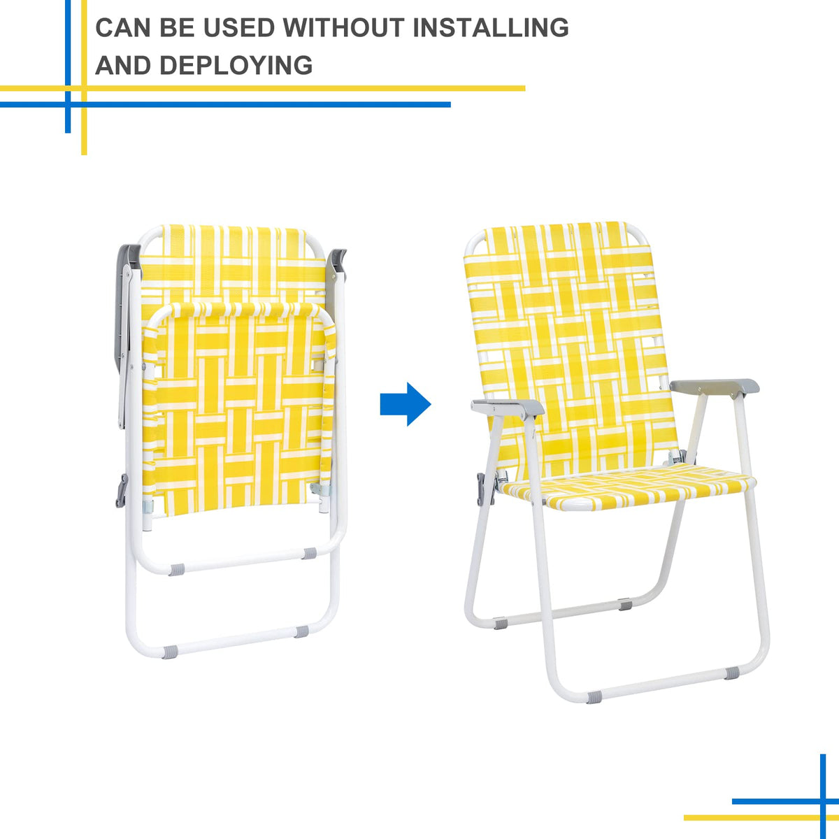 Folding Webbed Camping Chair Set of 2 Yellow M739031