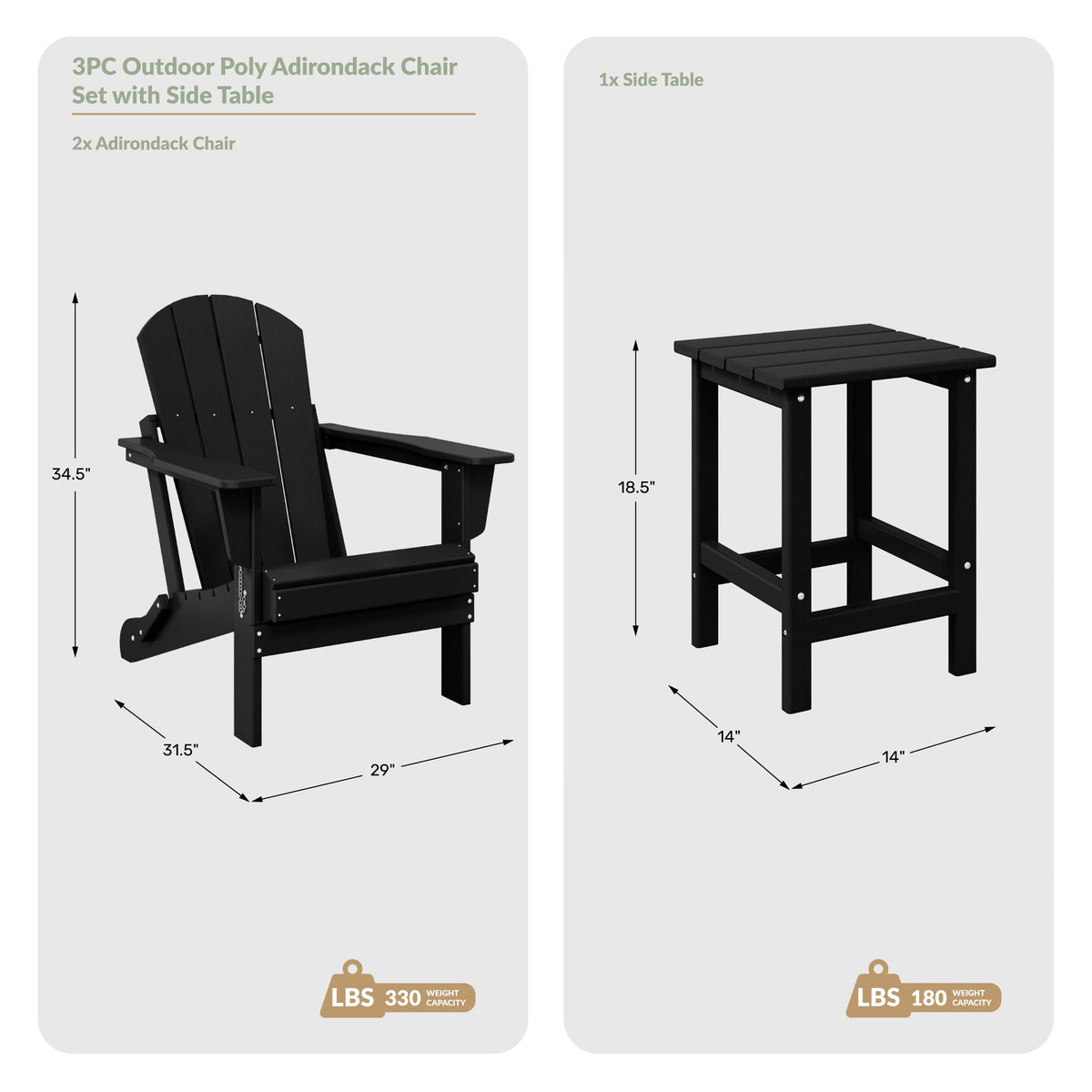 Navy Blue 3-Pieces Adirondack Chairs Set with Side Table K44335