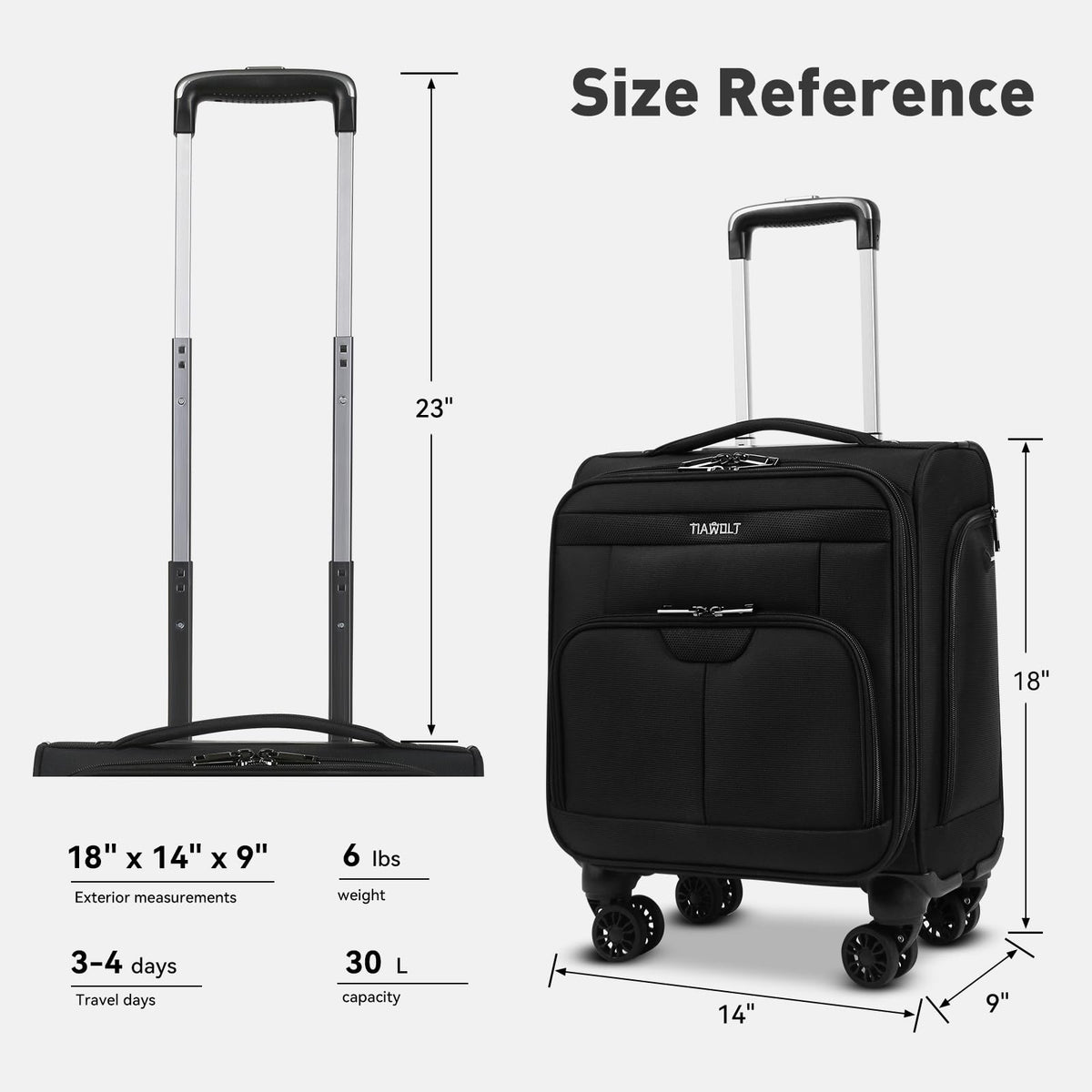 16 Inch Underseat Carry on Luggage with Wheels Black H727483