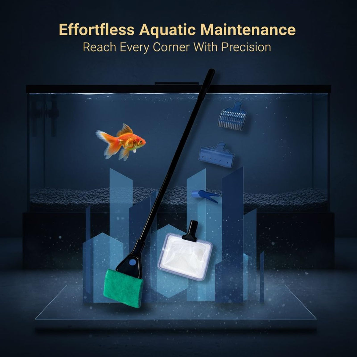 5-in-1 Aquarium Cleaning Kit with Algae Scraper Gravel Rake Fish Net L754030