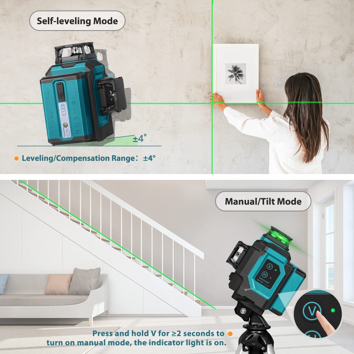 Green 3x360° 12 Lines Self Leveling Laser Level A36361