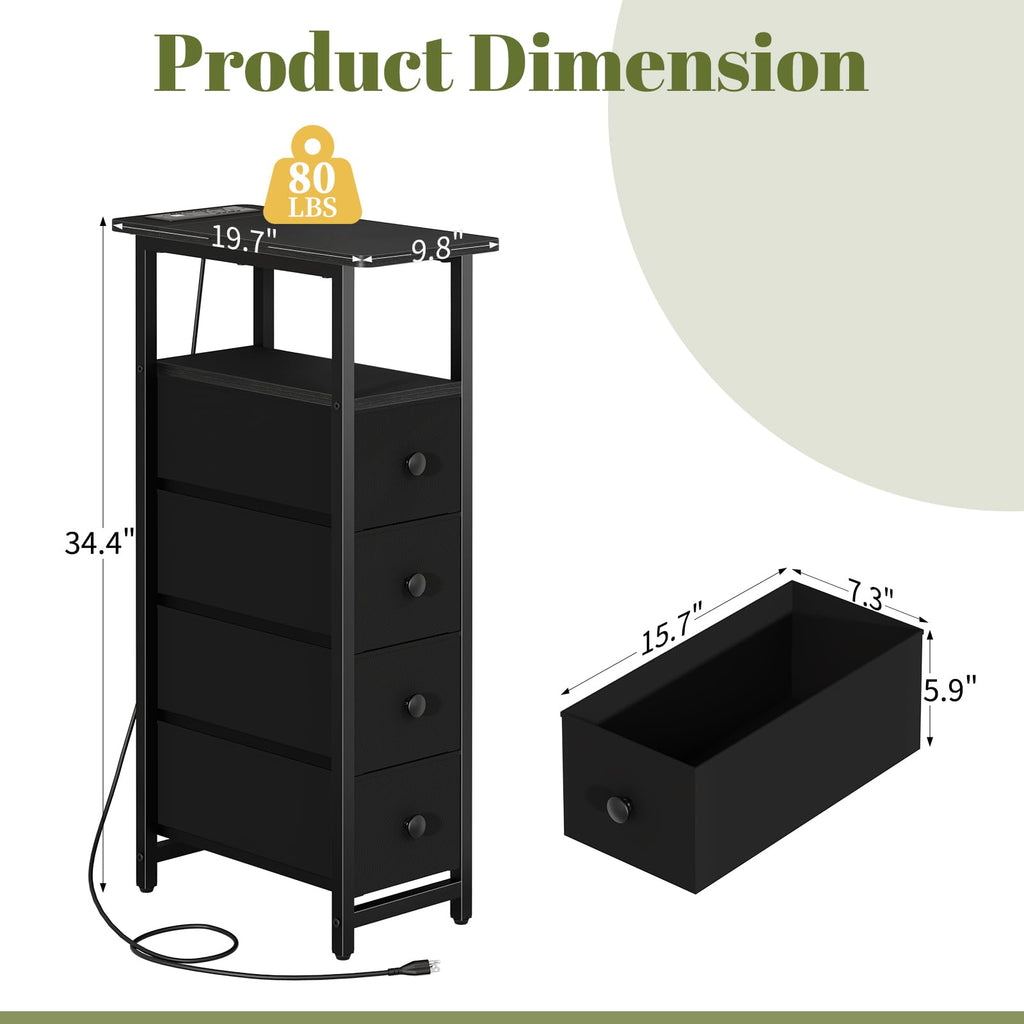 Narrow Nightstand with Charging Station X419866