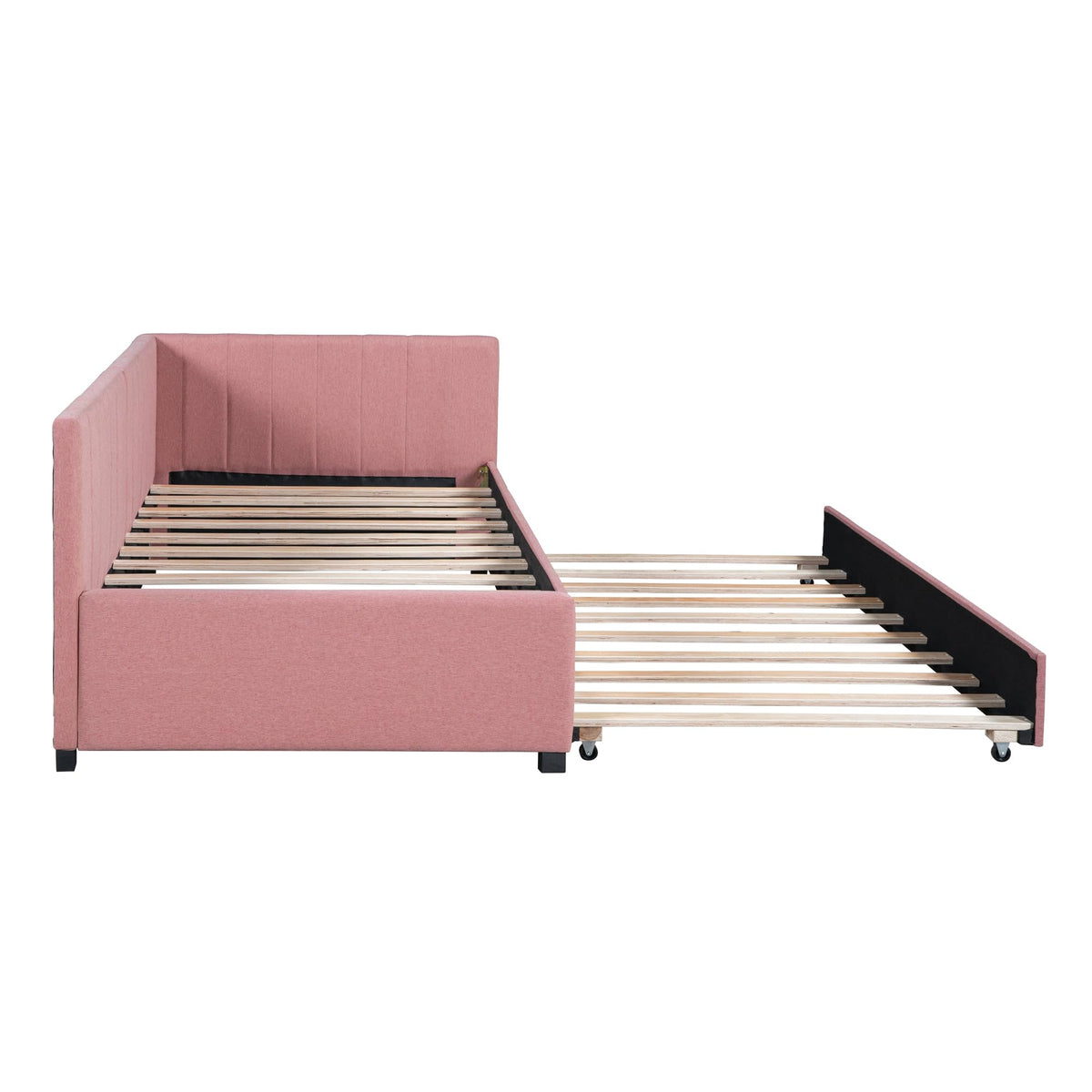 Pink Linen Fabric Twin Size Daybed with Trundle Y56192
