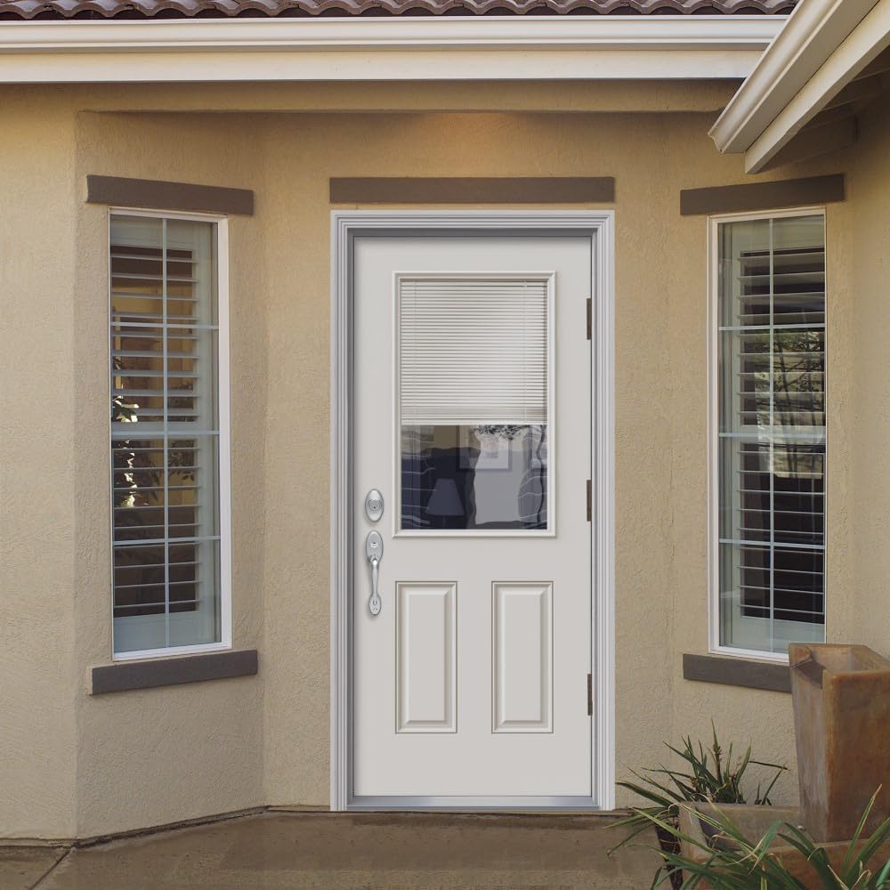 Primed Left Hand Outswing 1/2 Lite 2-Panel Clear Glass Steel Prehung Front Door 36" x 80" B892