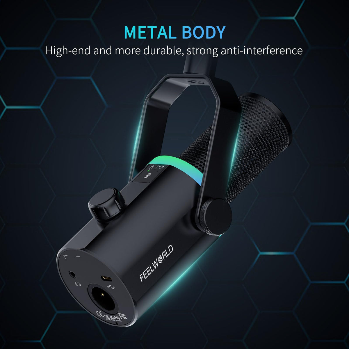 Black Metal Dynamic Microphone with Boom Arm G832746