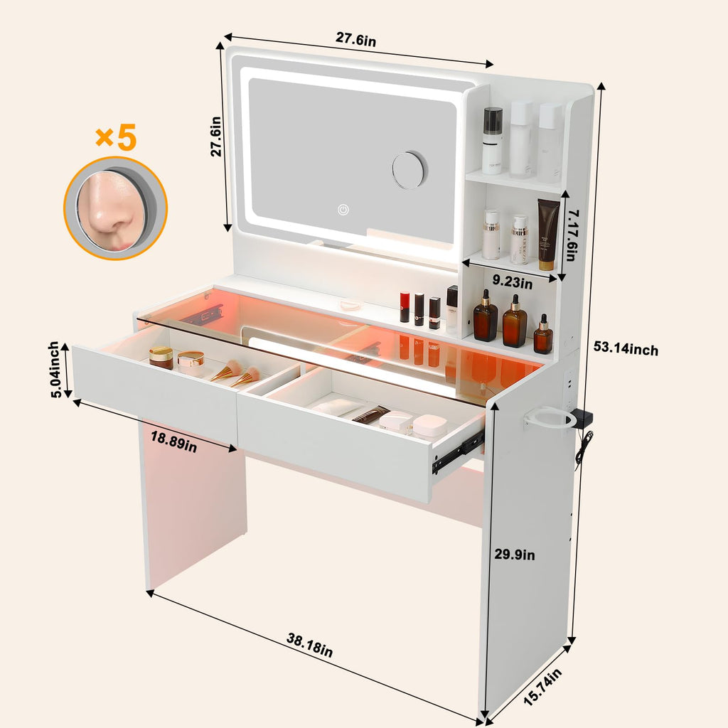 White Makeup Vanity Desk with LED Mirror V3988