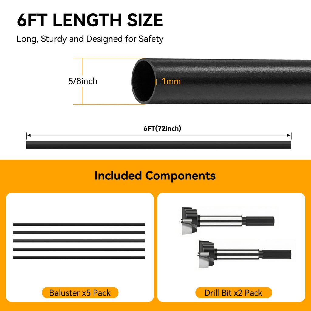 5 Pack 6 FT Aluminum Stair Balusters Matte Black T76878