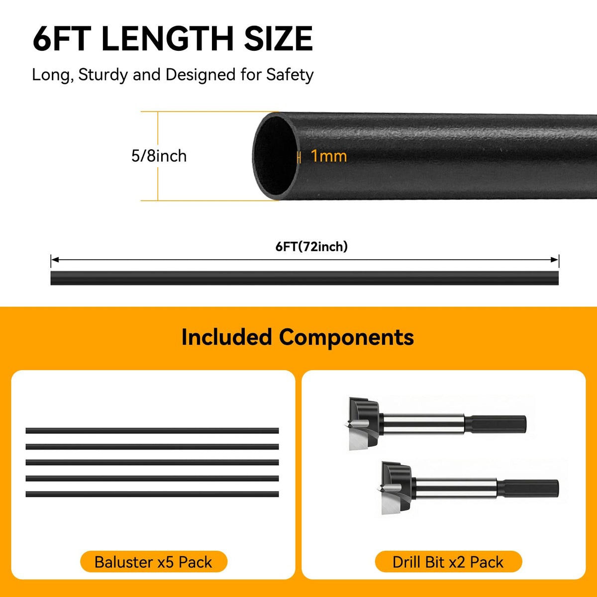 5 Pack 6 FT Aluminum Stair Balusters Matte Black T76878