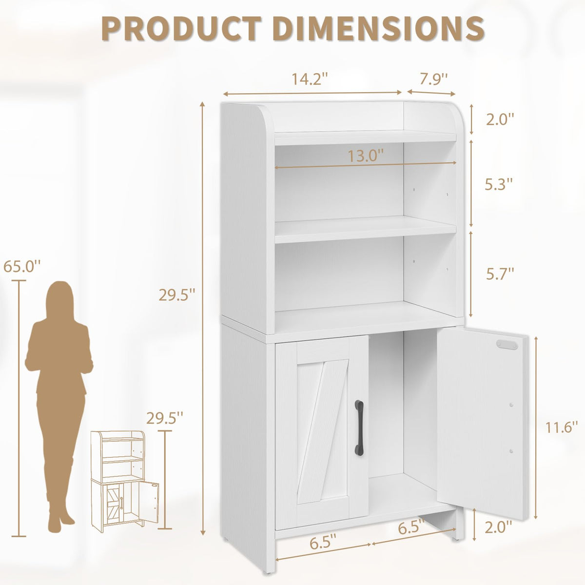 White Small Bathroom Storage Cabinet with 2 Doors and Shelves R692