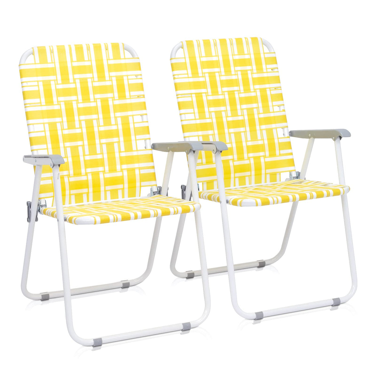 Folding Webbed Camping Chair Set of 2 Yellow M739031