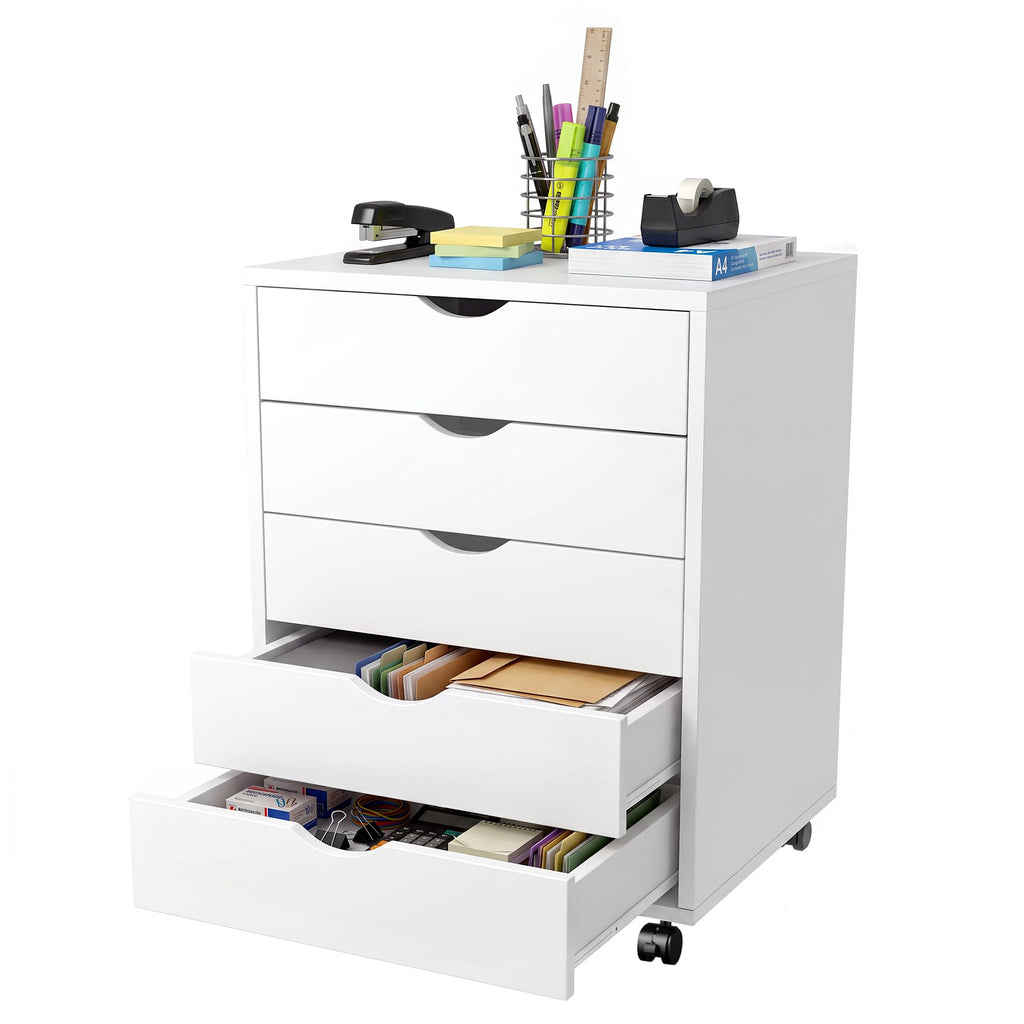 White 5 Drawer Rolling Storage Cabinet W23380