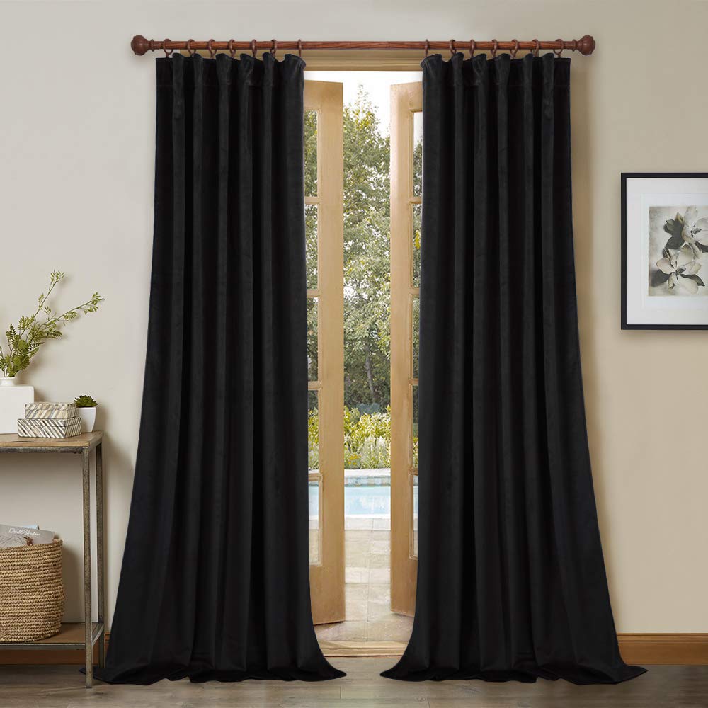 Black Velvet Blackout Curtains 2 Panels R146