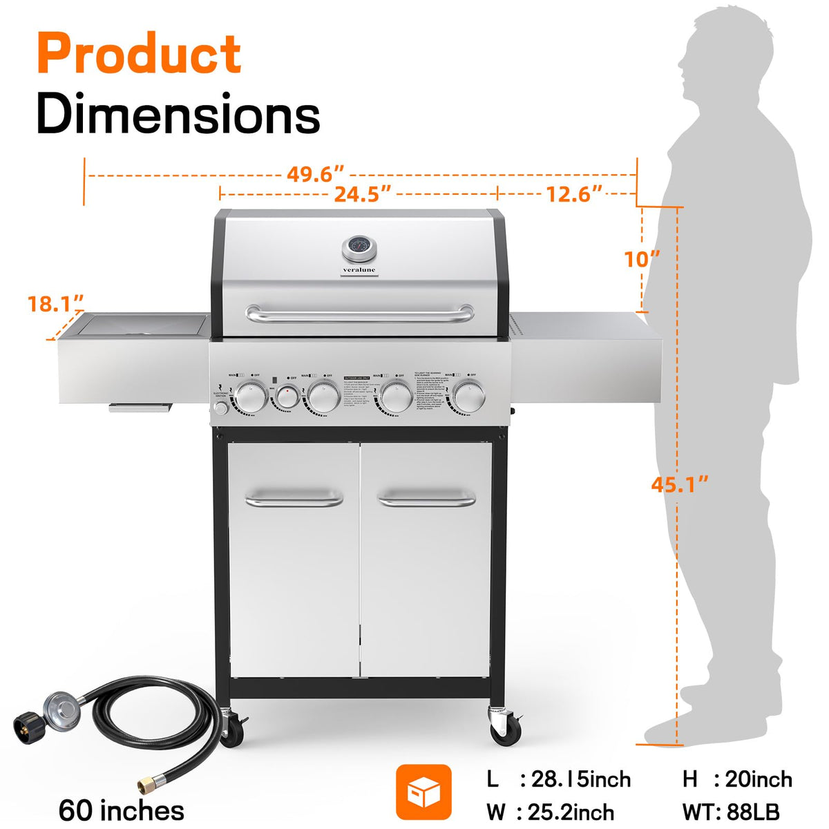 4 Burner Gas Grill with Infrared Side Burner E784626