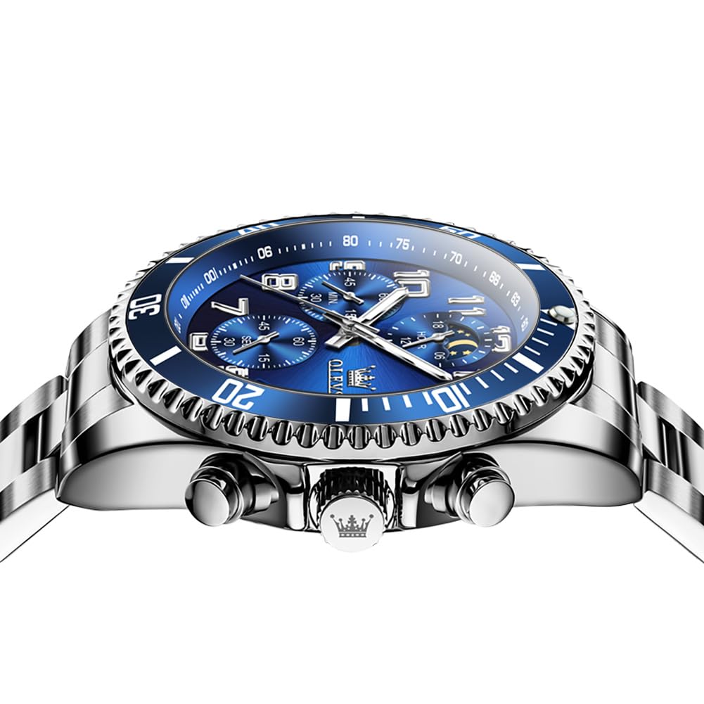 Mens Chronograph Moon Phase Two Tone Stainless Steel Waterproof Luminous Wrist Watch U918