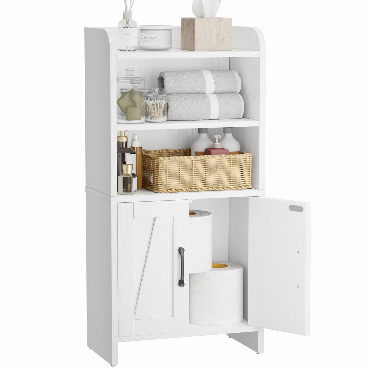 White Small Bathroom Storage Cabinet with 2 Doors and Shelves R692