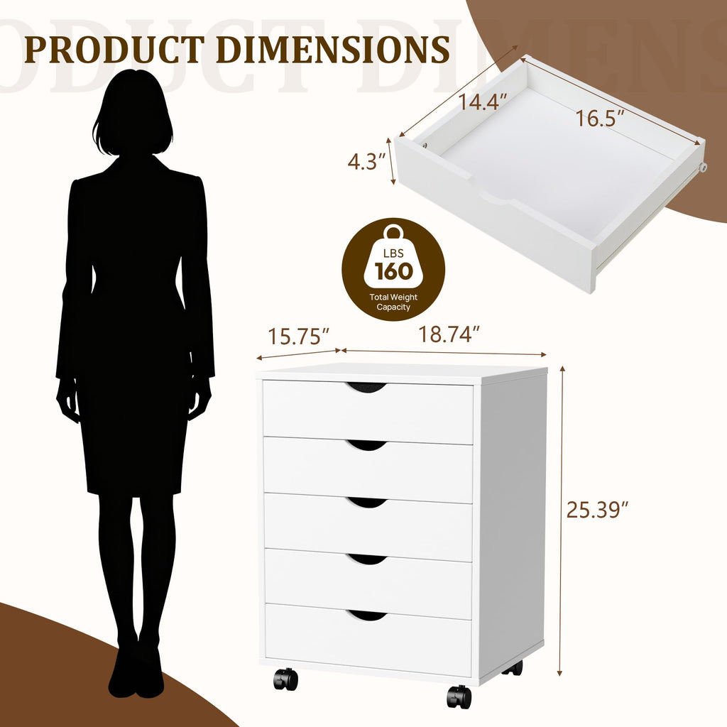 White 5 Drawer Rolling Storage Cabinet W23380