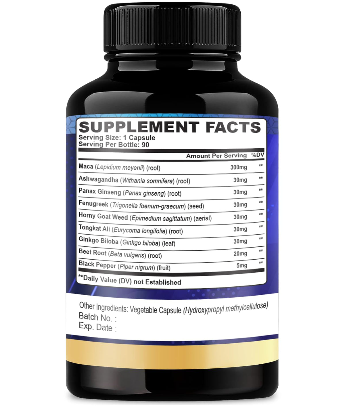 Maca Root Ashwagandha Panax Ginseng Supplement 90 Capsules I4874