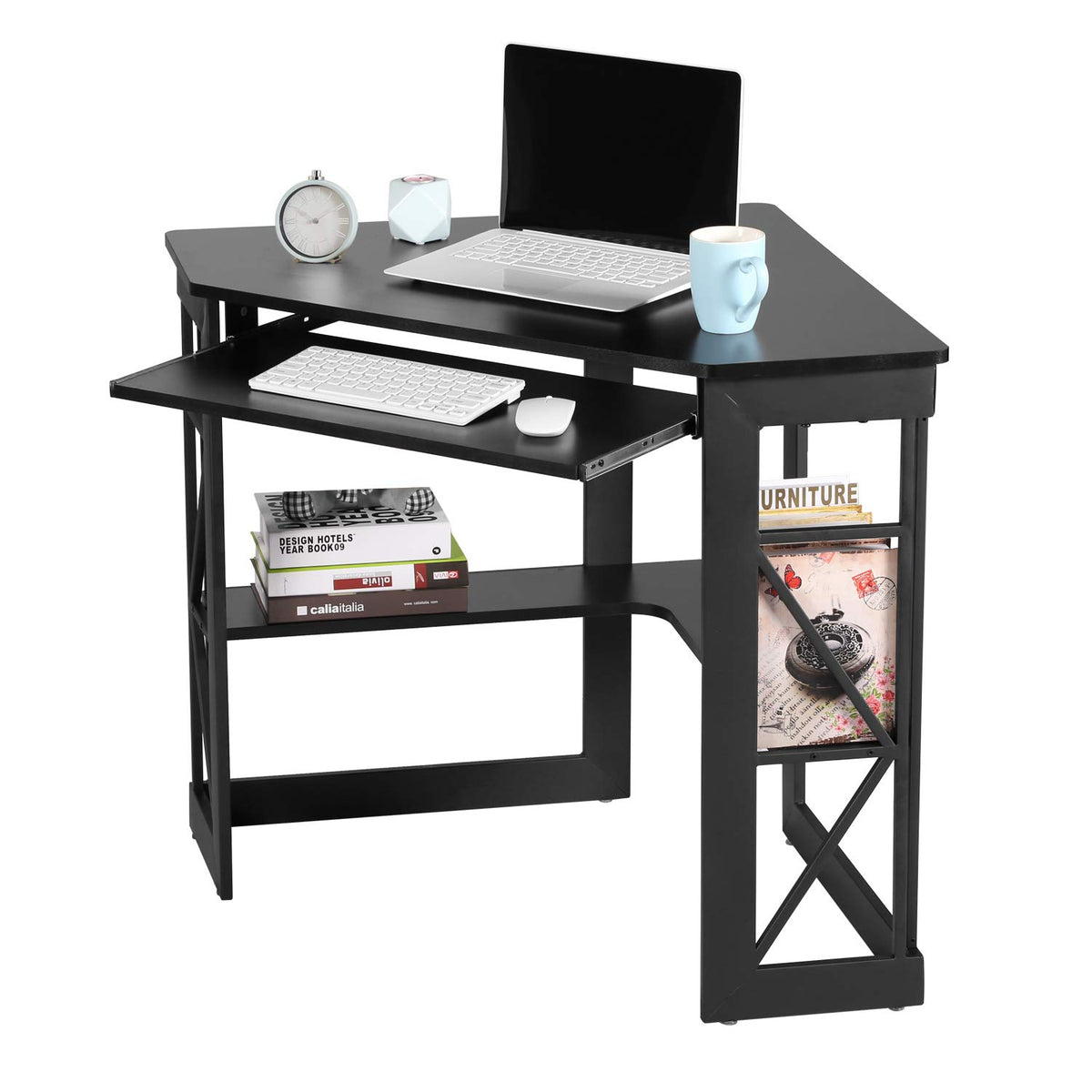 Black Corner Computer Desk with Keyboard Tray P217816