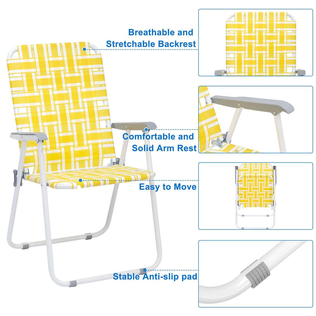 Folding Webbed Camping Chair Set of 2 Yellow M739031