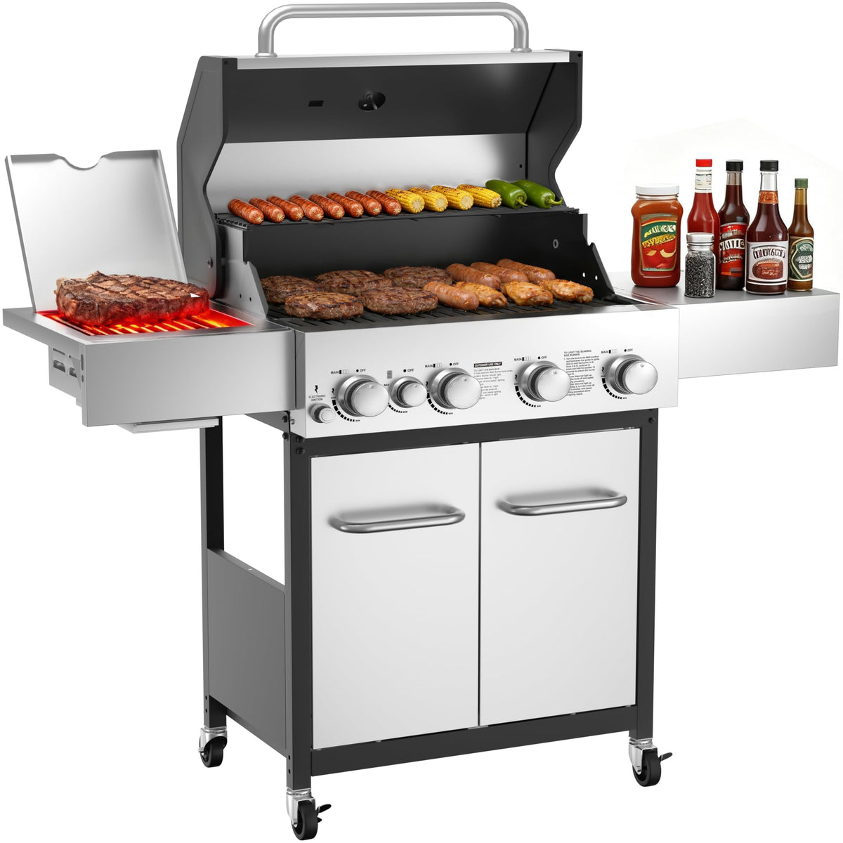 4 Burner Gas Grill with Infrared Side Burner E784626