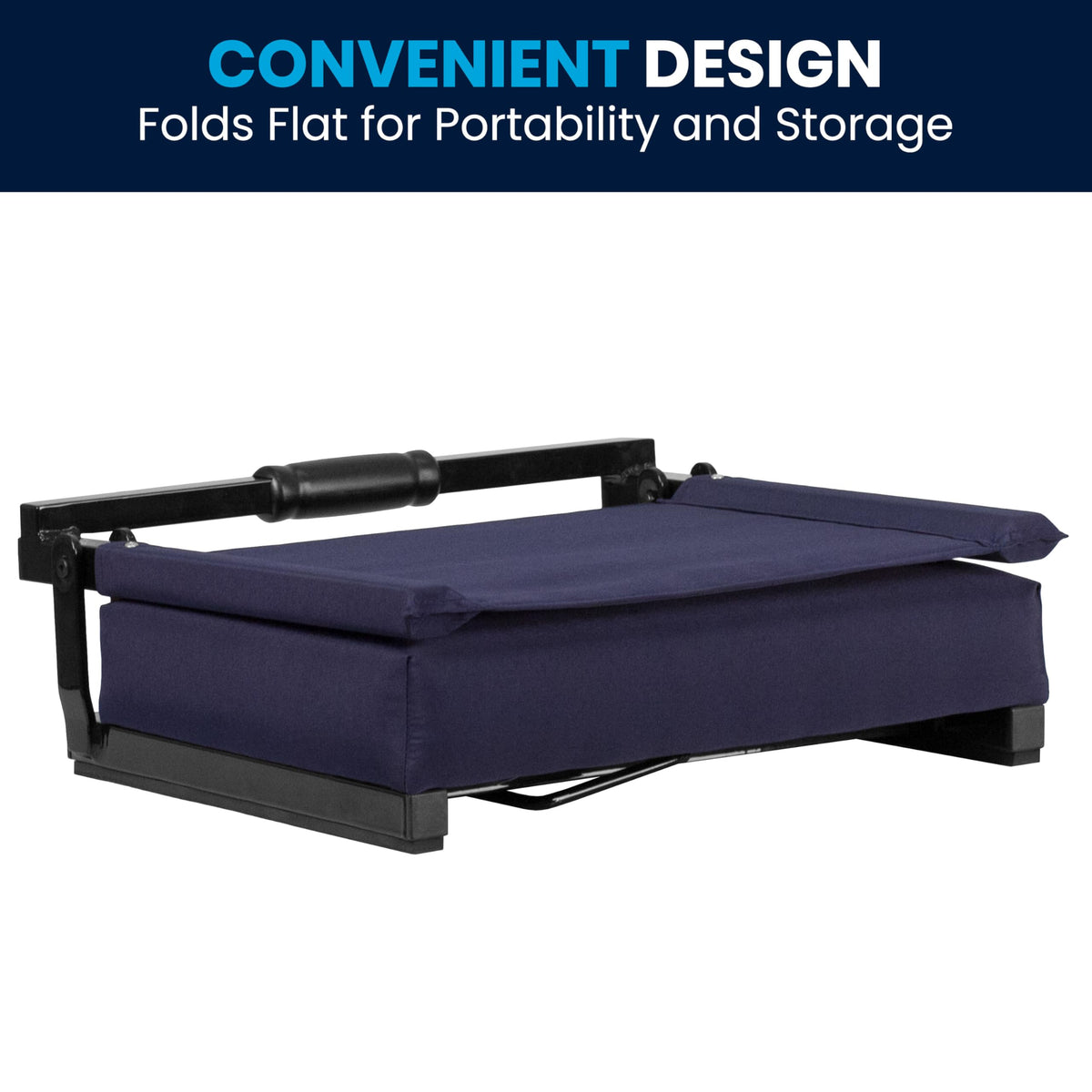 Portable Folding Padded Stadium Chair with Carrying Handle, Navy B3192