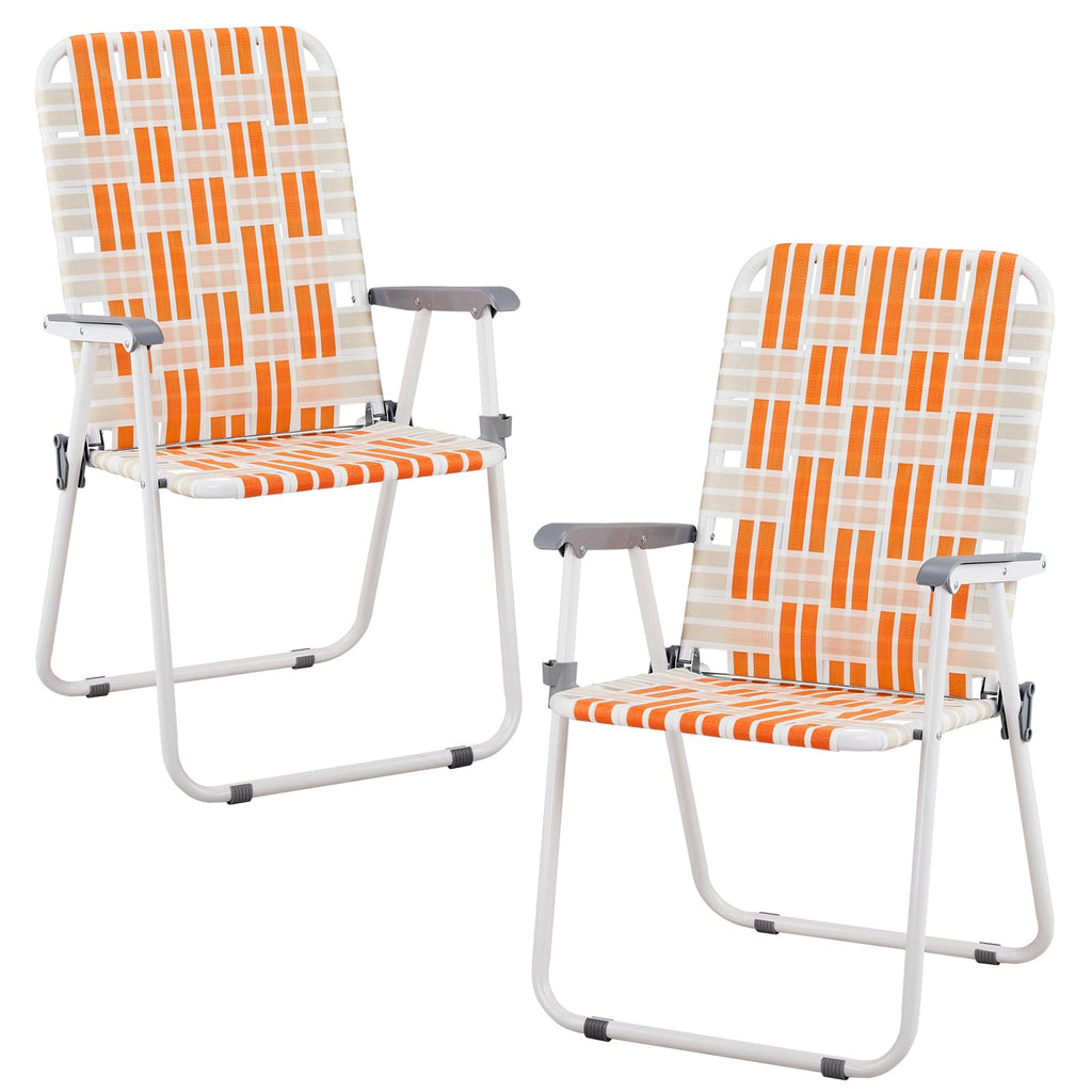 Set of 2 Orange and White Webbed Folding Beach Chairs H243