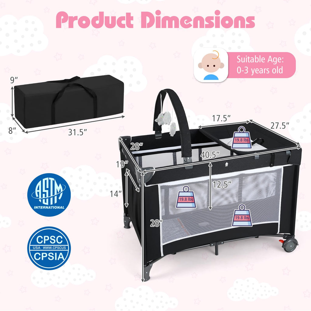 4 in 1 Folding Playpen with Bassinet and Carry Bag Z386317