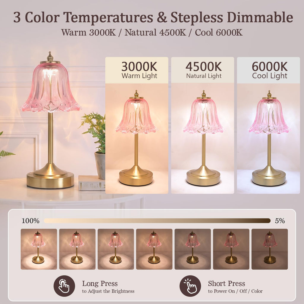 Pink Glass Tulip Flower Touch Lamp W643772