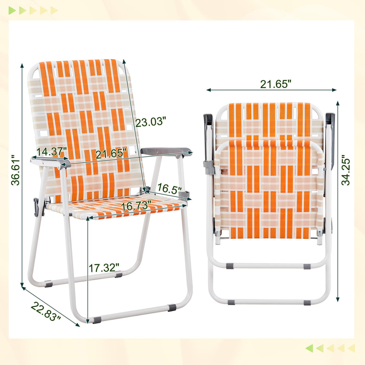 Set of 2 Orange and White Webbed Folding Beach Chairs H243