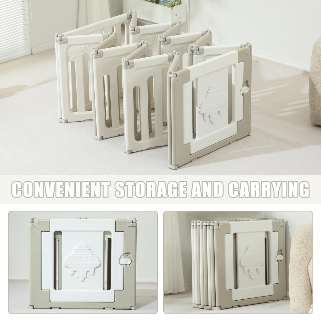 14 Panel Foldable Grey Baby Playpen D582808