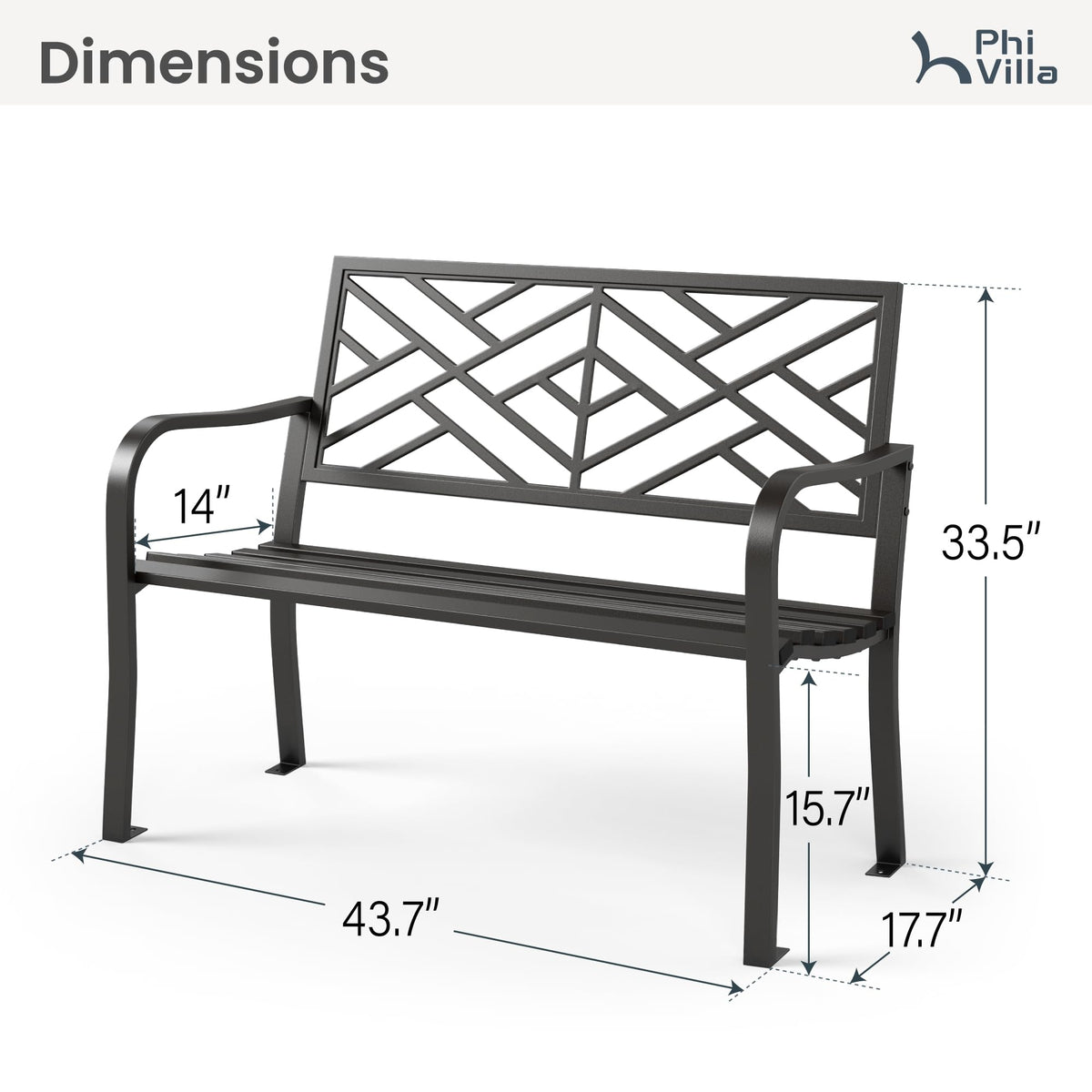 Black 43 Inches Outdoor Garden Bench Z405
