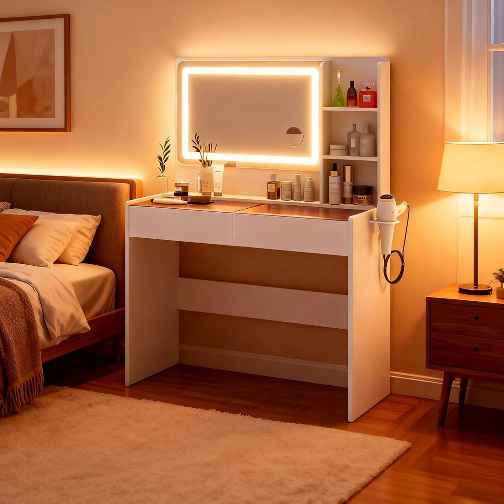 White Makeup Vanity Desk with LED Mirror V3988