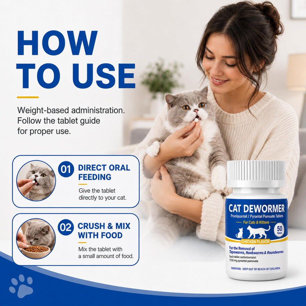 Cat Dewormer Tablets for Tapeworms, Roundworms and Hookworms W1790