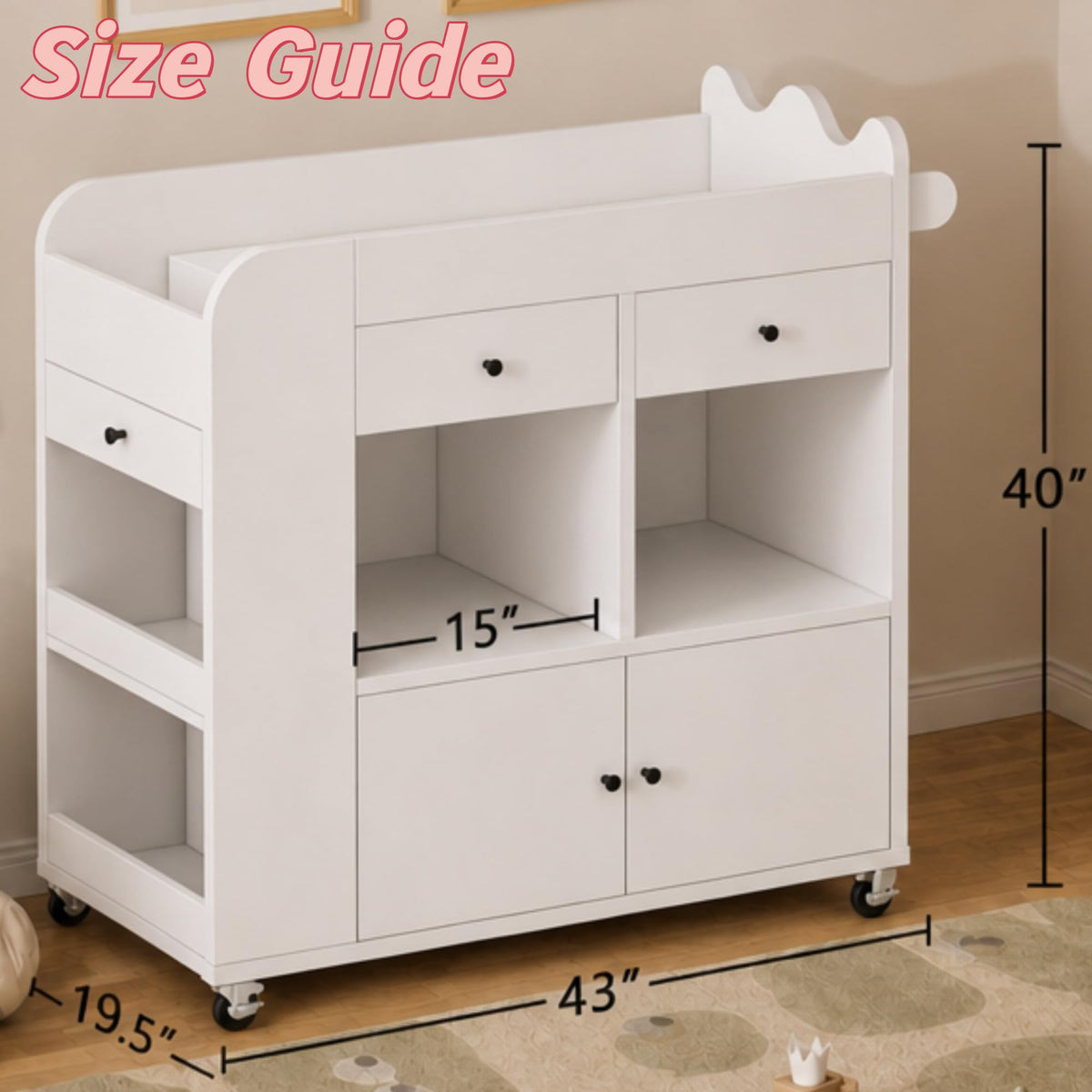 White 2 Drawer Baby Changing Table with Wheels O211