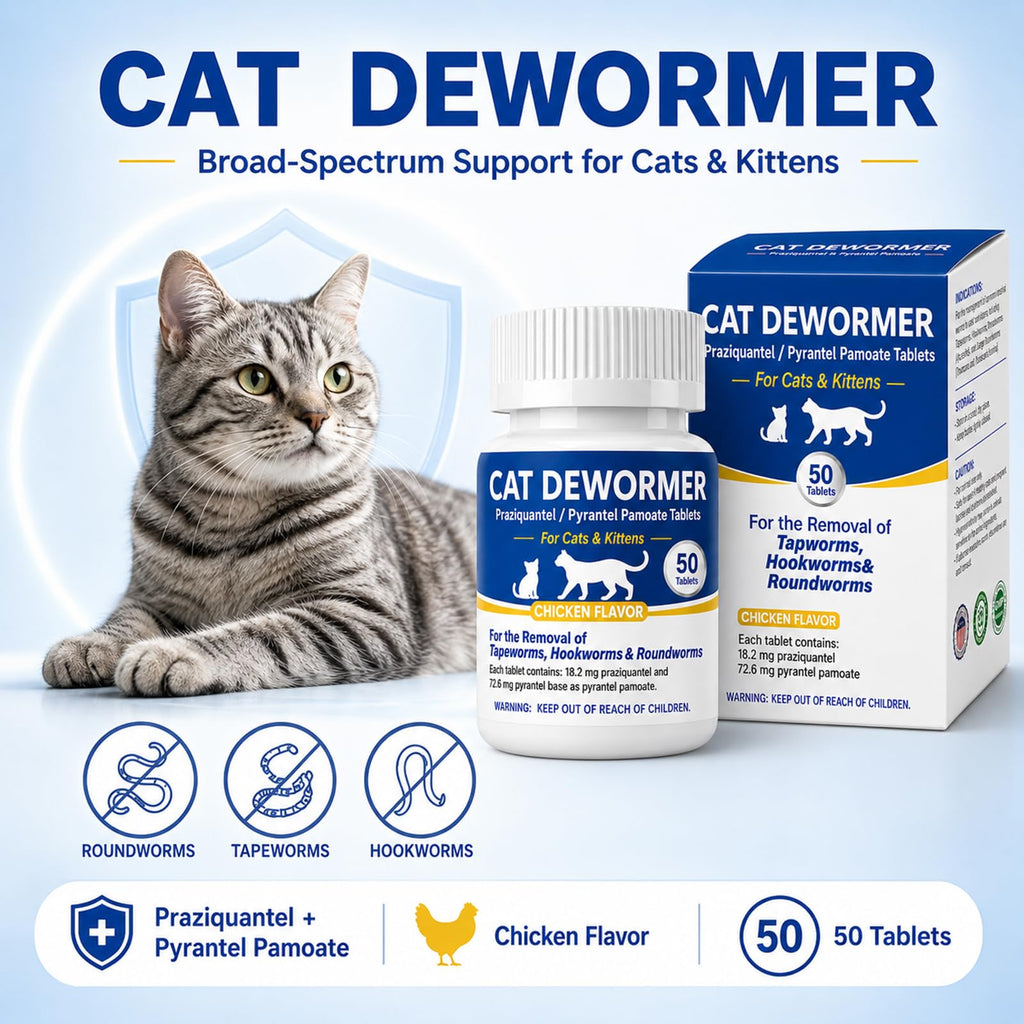 Cat Dewormer Tablets for Tapeworms, Roundworms and Hookworms W1790