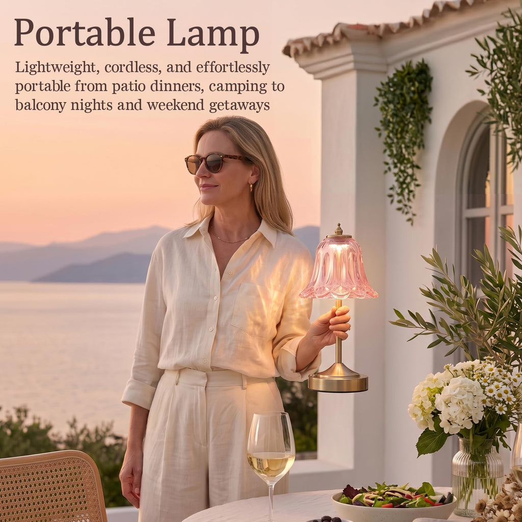 Pink Glass Tulip Flower Touch Lamp W643772
