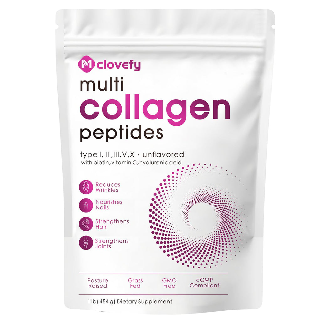 Unflavored Multi Collagen Peptides Powder 1lb I886066