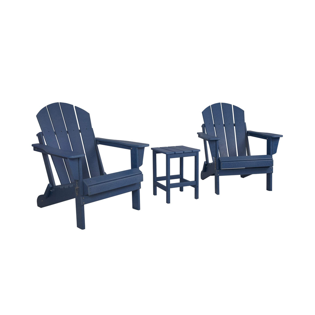 Navy Blue 3-Pieces Adirondack Chairs Set with Side Table K44335