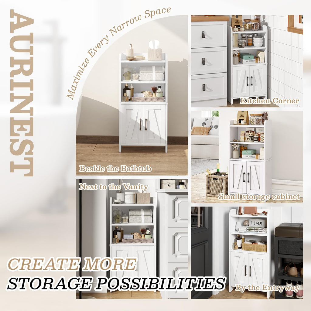 White Small Bathroom Storage Cabinet with 2 Doors and Shelves R692