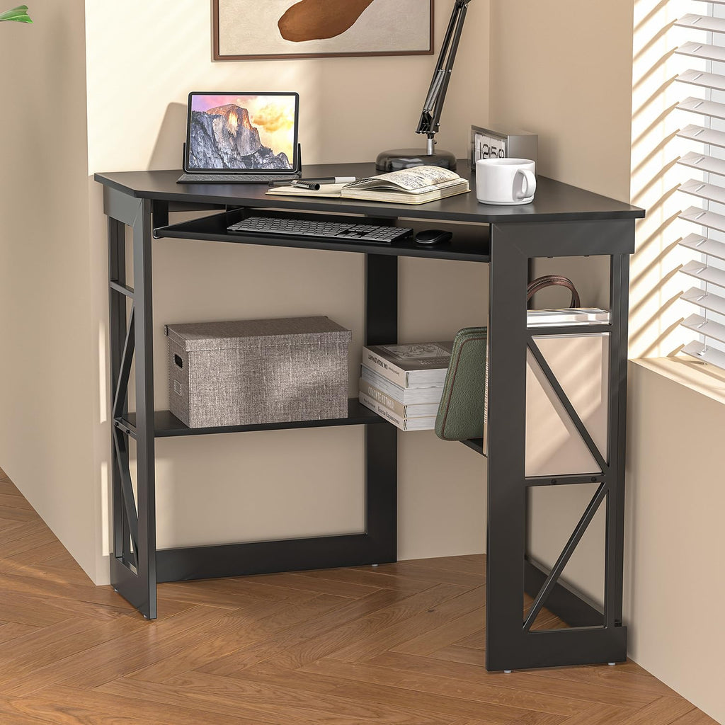 Black Corner Computer Desk with Keyboard Tray P217816
