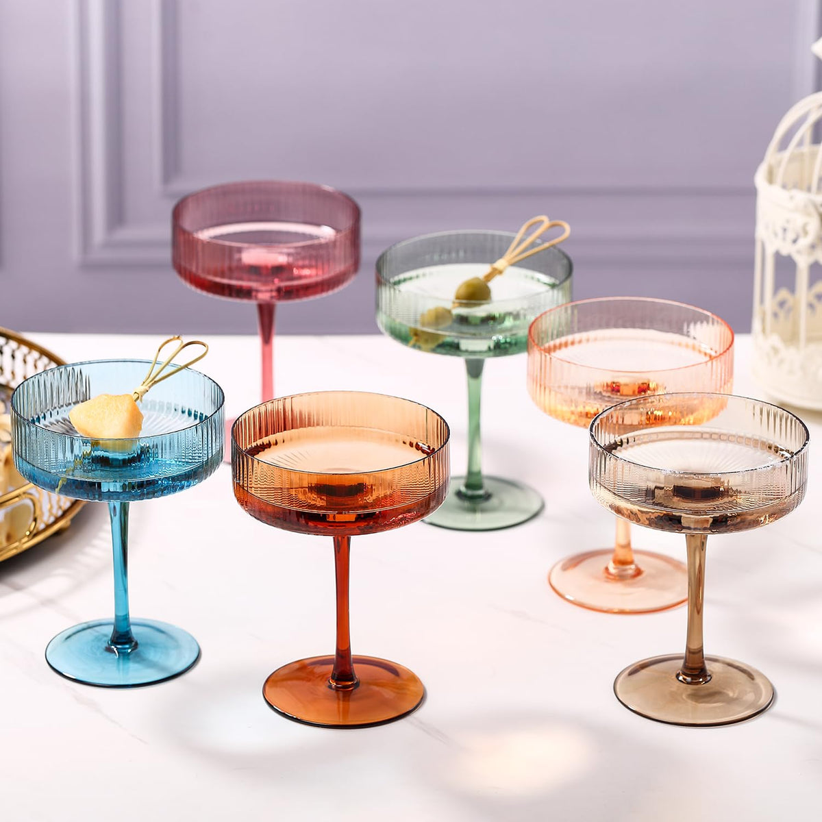 Colored Coupe Glasses Set of 6, 9 oz Cocktail Glasses R47270