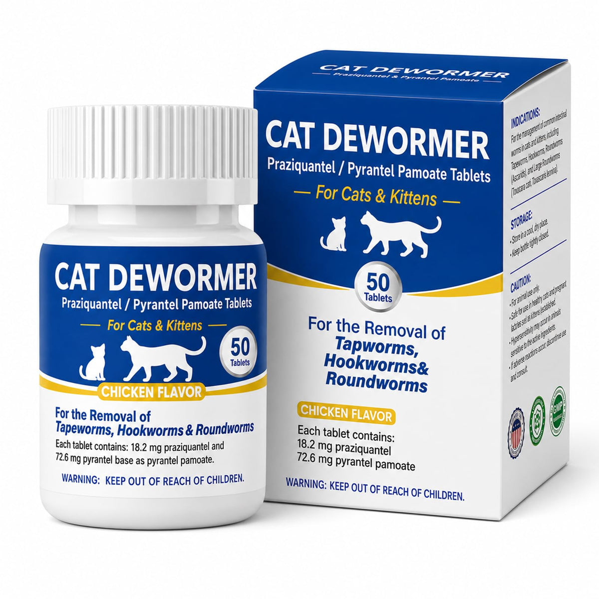 Cat Dewormer Tablets for Tapeworms, Roundworms and Hookworms W1790